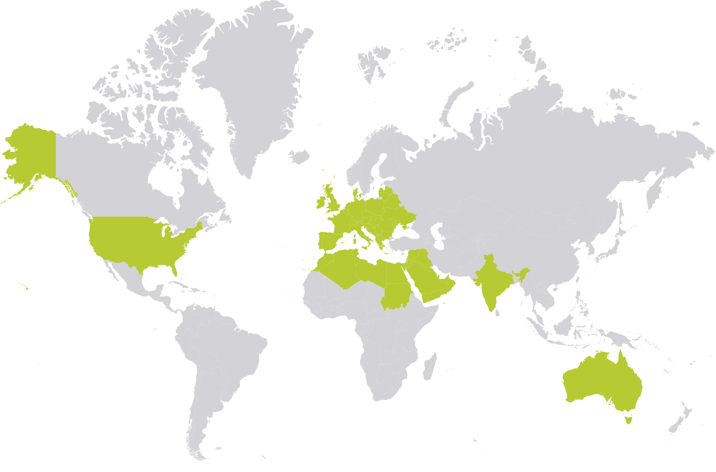 Area Marked on the world map where our clients are based